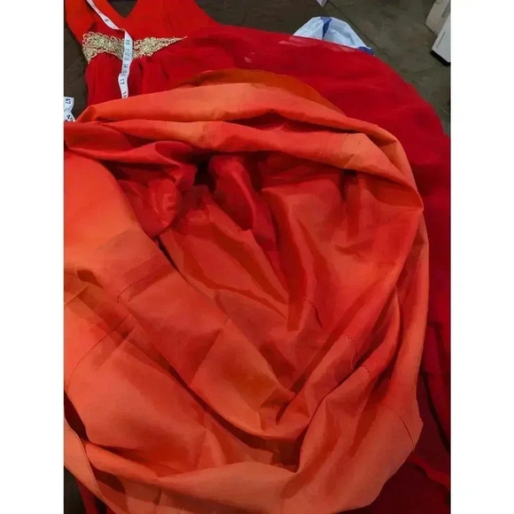 VINTAGE 1970s halter tangerine dress w/gold beaded waist detailing Jr Theme XS - Picture 8 of 8